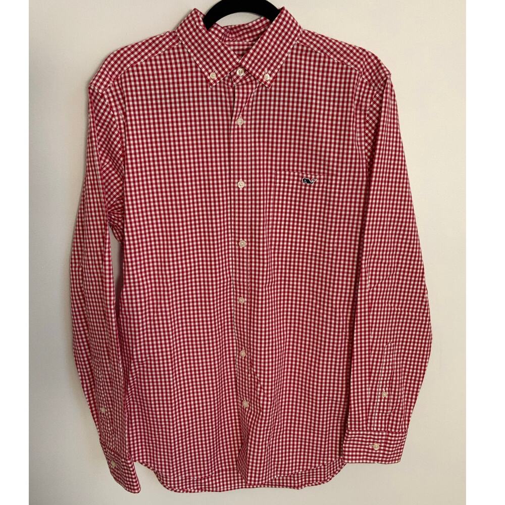 Vineyard Vines Red and white Gingham button down‎ size medium